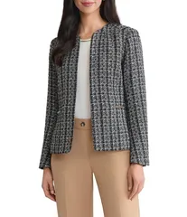 カスパール レディース アウター コート プチ ツイード カーディガン Kasper Petite Tweed Cardigan With Trim Detail Blue Night Multi ブルー