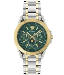 ヴェルサーチ レディース アクセサリー 腕時計 Tシャツ Versace Mens VGalaxy Moonphase Chronograph Two Tone Stainless Steel Bracelet Watch Two ToneGreen グリーン