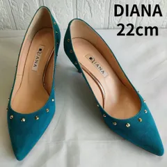 【小さいサイズ】DIANA　ダイアナ　パンプス　ミドルヒール　スエード　スタッズ　青緑色　22cm