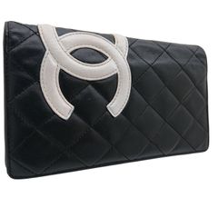 CHANEL シャネル カンボンライン 長財布 ブラック×ホワイト ココマーク