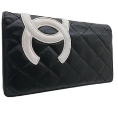 【美品】CHANEL カンボンライン ココマーク 長財布 ブラックｘホワイト