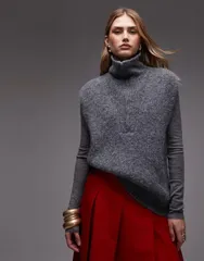 エイソス レディース トップス タンクトップ ウール ニット ASOS DESIGN knit zip up tank top with wool in charcoal チャコール
