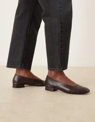 マンゴ レディース シューズ ヒール レザー Mango 100 leather heeled ballet shoes in chocolate BROWN ブラウン