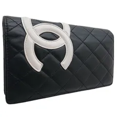 【美品】シャネル カンボンライン ココマーク 長財布 ブラックｘホワイト