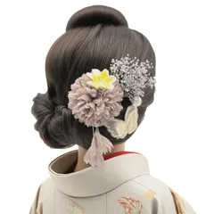 ドライフラワー Uピン ヘアクリップ 和装小物 (成人式・卒業式・七五三・花火大会・夏祭り) 結婚式 浴衣/振袖/袴対応 パール＆タッセル 前撮り 和風髪飾り5点セット 浴衣 専用収納ケース付き(ホワイトグレー) 髪飾り