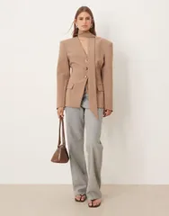 エイソス レディース アウター ジャケット・ブルゾン ブレザー ASOS DESIGN cinch shoulder pad blazer with scarf in mocha part of a set Mocha モカ