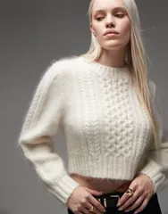 アンドアザーストーリーズ レディース アウター ニット・セーター クルーネック ウール セーター ニット Other Stories wool blend crew neck cable knit sweater WHITE ホワイト
