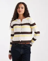 エイソス レディース アウター カーディガン リブ ニット ASOS DESIGN knit ribbed cardigan in multi stripe Multi マルチカラーのサムネイル
