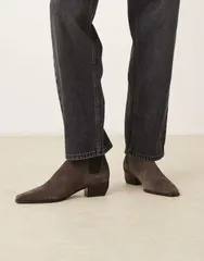 マンゴ レディース シューズ ブーツ・レインブーツ スエード アンクル ブーツ ヒール Mango suede square toe low heeled western ankle boots Grのサムネイル