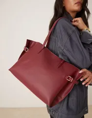 エイソス レディース バッグ トートバッグ ASOS DESIGN smooth tote bag with belt detailing Burgundy バーガンディのサムネイル