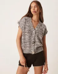 エイソス レディース トップス タンクトップ ニット ASOS DESIGN multiply silver button knit tank in cream and CREAM AND BROWN クリーム