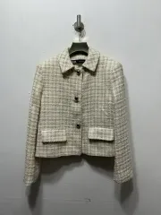 ZARA ツイード クロップド ジャケット アイボリー チェック XS
