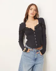 フリーピープル レディース アウター カーディガン レース Free People Lets Party lace insert cardigan Black ブラック