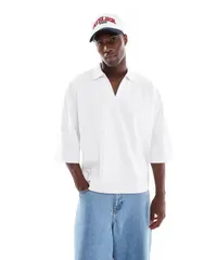 エイソス メンズ トップス Tシャツ ポロシャツ ASOS DESIGN heavyweight oversized boxy polo with half sleeve WHITE ホワイト