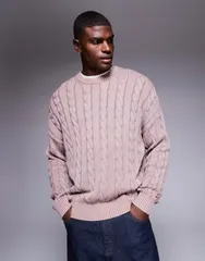 エイソス メンズ アウター ニット・セーター オーバーサイズフィット セーター ニット ASOS DESIGN oversized fit cable knit sweater in washed Pのサムネイル