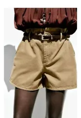 ZARA ザラ デニム ベルト バミューダ パンツ - DARK SAND