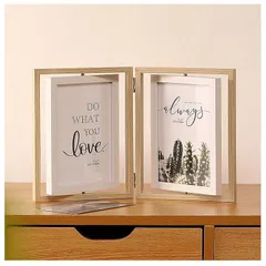 【新品】 フォトフレーム 木製 L判 KG判 2面 2連 折りたたみ 回転可能 写真立て 複数枚 額縁 10*15cmの写真に最適 木目調 北欧風 展示 押し花 植物標本 ポストカード 絵画 風景写真 お洒落 デザインフォトフレーム インテリア 卓上用 誕 1