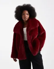 エイソス レディース アウター コート ASOS Curve ASOS DESIGN Curve top collar faux fur coat Red レッド