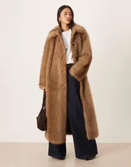 エイソス レディース アウター コート ASOS DESIGN longline tipped faux fur car coat Brown ブラウン