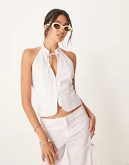 マンゴ レディース トップス タンクトップ カットアウト コットン Mango cotton mix tie neck cutout top part of a set PINK ピンクのサムネイル