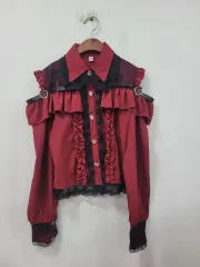 レッド オフショルダー レース ブラウス