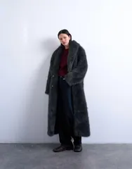 トップショップ レディース アウター コート Topshop faux fur oversized shawl extra long coat in charcoal charcoal チャコールのサムネイル