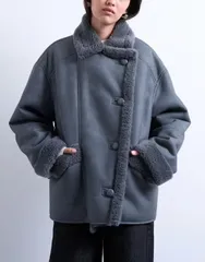 トップショップ レディース アウター コート Topshop faux shearling oversized car coat gray グレー