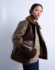 トップショップ レディース アウター コート パッチワーク レザー フェイクレザー ジャケット Topshop faux shearling patchwork faux leather jacketのサムネイル