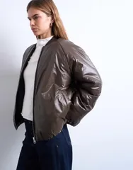 トップショップ レディース アウター ジャケット・ブルゾン ジャケット Topshop high shine padded bomber jacket in chocolate Choc チョコレートのサムネイル