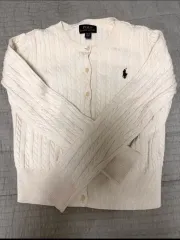 ポロ 白 アイボリー ニット ケーブル編み カーディガン M 8-10