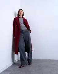 トップショップ レディース アウター コート Topshop clean double breasted longline coat burgundy バーガンディのサムネイル