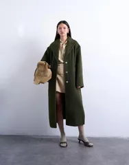 トップショップ レディース アウター コート ウール Topshop brushed unlined dropped shoulder clean throwon coat with wool khaのサムネイル