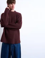 トップマン メンズ アウター ニット・セーター セーター ニット Topman loose knit crew sweater Burgundy バーガンディのサムネイル