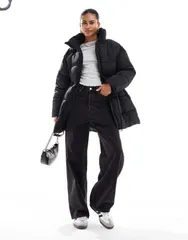 モンキ レディース アウター ジャケット・ブルゾン ドローコードウエスト コート Monki padded coat with drawstring waist Black ブラックのサムネイル