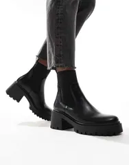 エイソス レディース シューズ ブーツ・レインブーツ チェルシーブーツ チェルシー ブーツ ASOS DESIGN Rowan chunky chelsea boots Black ブラックのサムネイル