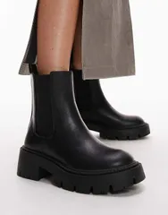 トップショップ レディース シューズ ブーツ・レインブーツ チェルシーブーツ チェルシー ブーツ Topshop Wide Fit Lucas chunky chelsea boots Black ブのサムネイル