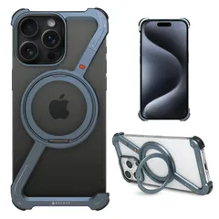 新品 Hacray iPhone 15 Pro Max バンパーケース 360°回転 Magsafeリングスタンド [ アルミニウム素材 衝撃防止 高耐久性 MagSafe対応 落下防止 スマホグリップ ] HR26888i15PM アルミブルー【国内正規品】