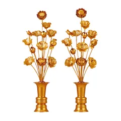 新品 常花 仏花 常花セット 花立て お仏壇用仏具 蓮花 はすはな 花立付き 左右一対 2個セット 金メッキ 蓮華 仏壇 仏具 仏前 法事 法要 お盆 命日 飾り お彼岸 お供え 盂蘭盆会 初盆 新盆 祭壇 枯れない (ゴールデンL)