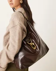 エイソス レディース バッグ ASOS DESIGN statement buckle slouch tote bag in chocolate チョコレートのサムネイル