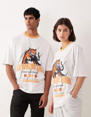 에이소스 레이디스 탑스 티셔츠 프린트 ASOS DESIGN unisex oversized Tshirt with Stranger Things college prints WH