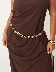 エイソス レディース アクセサリー ベルト ASOS Curve ASOS DESIGN Curve waist and hip ball chain beltone GOLD ゴールドのサムネイル
