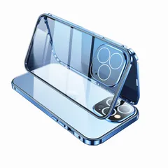 新品 Moogukadan 適合iPhone13用のケース カメラレンズ保護 [ ロック機能付き+マグネット式 ] 両面強化ガラス アルミバンパー クリア 360度全面保護 耐衝撃 磁石 ガラスケース (銀)