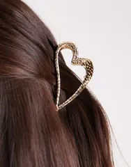エイソス レディース アクセサリー ASOS DESIGN abstract metal heart hair claw in hammered gold tone Heart ゴールドのサムネイル