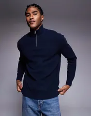 エイソス メンズ アウター ニット・セーター ハーフジップ ASOS DESIGN relaxed knit half zip sweater NAVY ネイビーのサムネイル