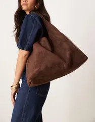 エイソス レディース バッグ トートバッグ スエード ASOS DESIGN faux suede scoop tote bag in chocolate Chocolate チョコレートのサムネイル
