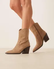 エイソス レディース シューズ ブーツ・レインブーツ スエード ブーツ ヒール ASOS DESIGN Remedy heeled western boots in taupe suedette Taのサムネイル