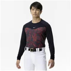 新品 [ミズノ] 練習用アンダーシャツ 裏起毛グラフィックアンダーシャツ（ローネック・長袖） Lサイズ レッド