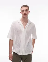 トップマン メンズ トップス シャツ レギュラーフィット Topman regular fit crochet shirt in ecru IVORY アイボリーのサムネイル