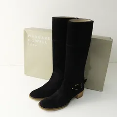 マーガレットハウエル アイデア MARGARET HOWELL idea スウェードレザーアンクルベルト ロングブーツ 24.5cm ブラック□【2400014871401】