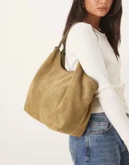 エイソス レディース バッグ スエード ASOS DESIGN suede pinched handle scoop tote bag in olive オリーブのサムネイル